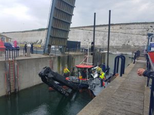 Dredger going through the lock in Brighton